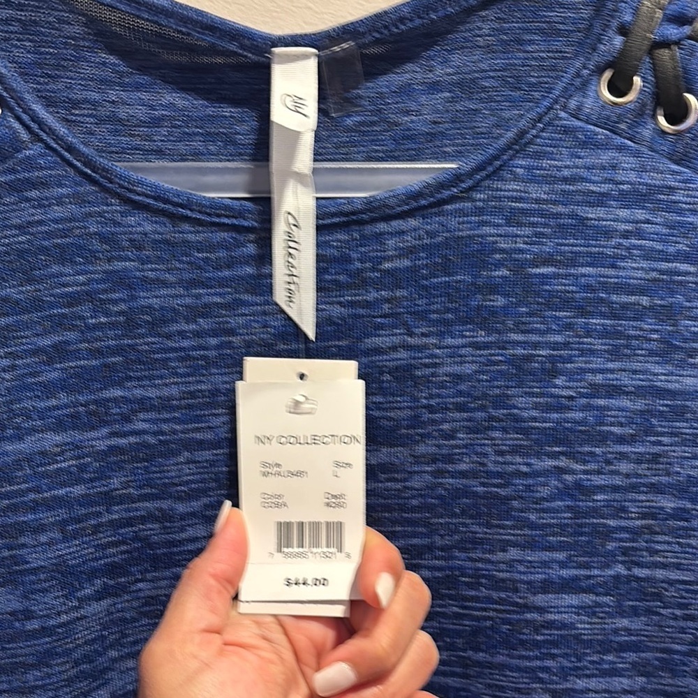 Blue Women's Top with Lacing detail at shoulders - Picture 3 of 7